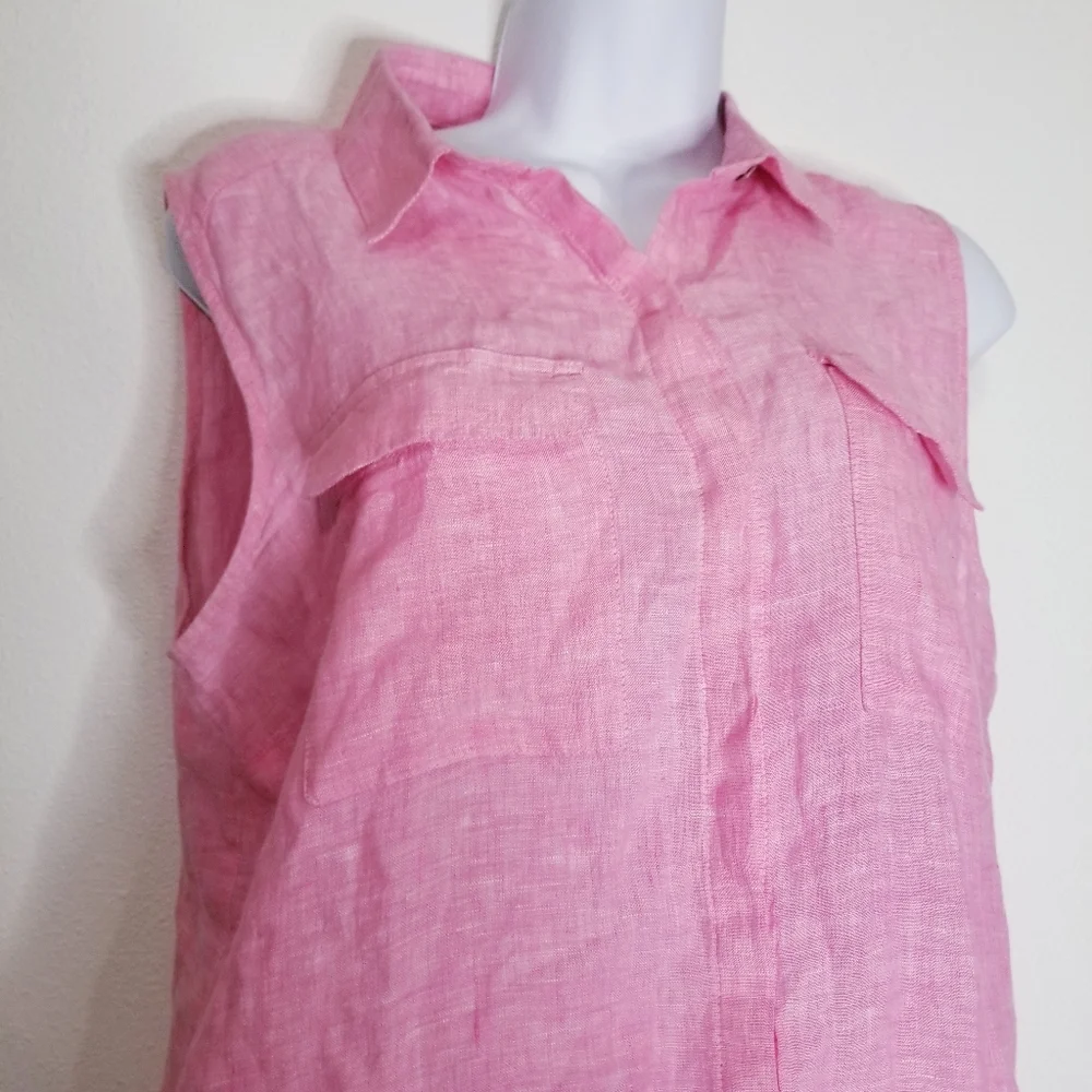 Jones ny linen pink sleeveless button up blouse - Picture 4 of 7